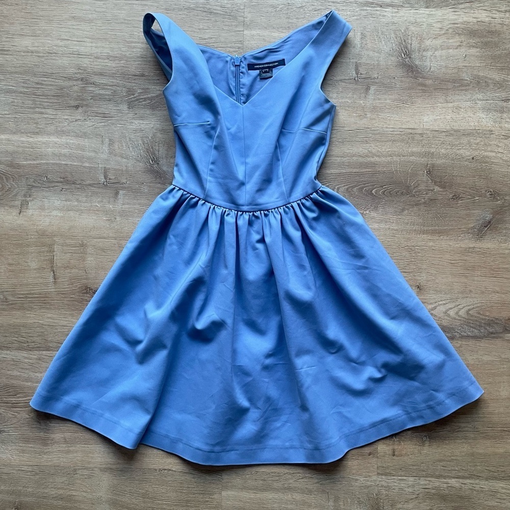 French Connection Fit & Flare Dress Blue Sleeveless Cotton Blend Size 4